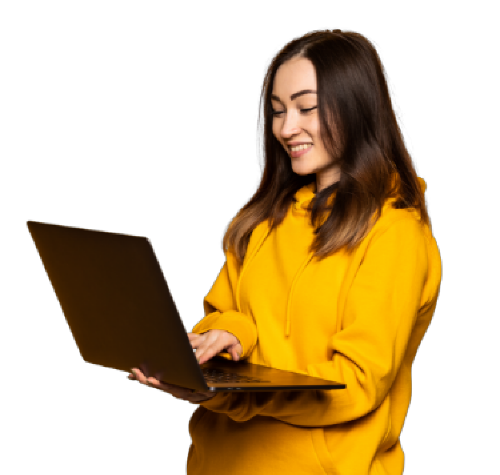 Girl with the laptop in yellow hoody image